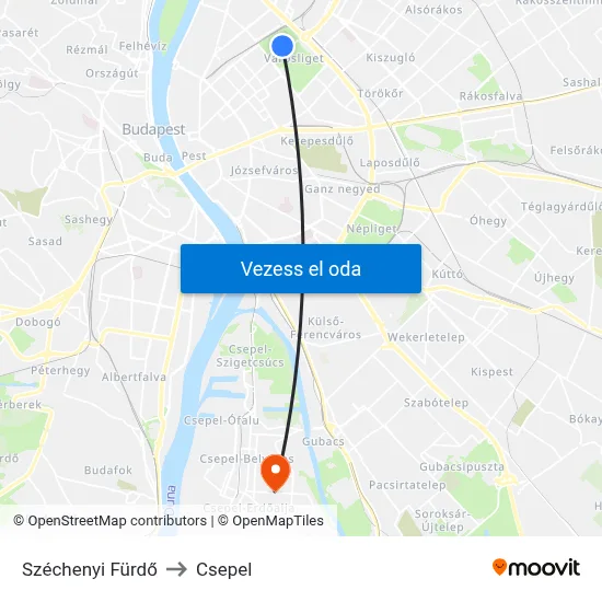 Széchenyi Fürdő to Csepel map