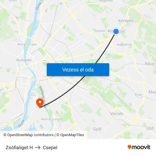 Zsófialiget H to Csepel map