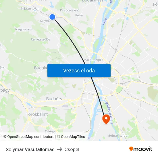 Solymár Vasútállomás to Csepel map