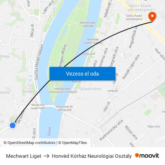 Mechwart Liget to Honvéd Kórház Neurológiai Osztály map