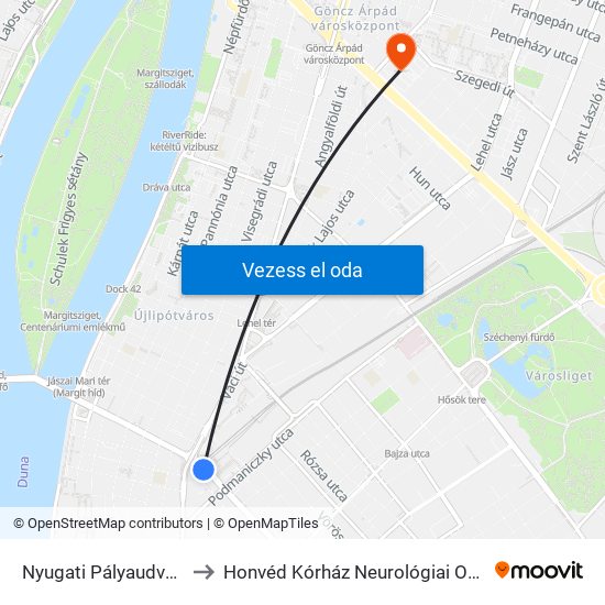 Nyugati Pályaudvar M to Honvéd Kórház Neurológiai Osztály map