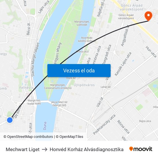 Mechwart Liget to Honvéd Korház Alvásdiagnosztika map