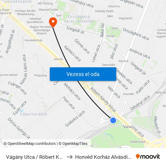 Vágány Utca / Róbert Károly Körút to Honvéd Korház Alvásdiagnosztika map