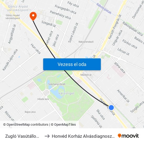 Zugló Vasútállomás to Honvéd Korház Alvásdiagnosztika map