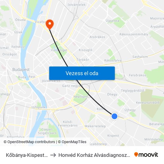 Kőbánya-Kispest M to Honvéd Korház Alvásdiagnosztika map