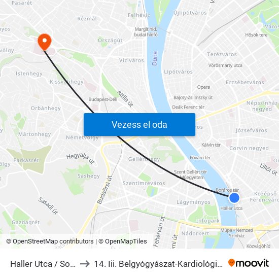 Haller Utca / Soroksári Út to 14. Iii. Belgyógyászat-Kardiológia, Érsebészet, Ekg map