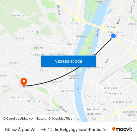 Göncz Árpád Városközpont to 14. Iii. Belgyógyászat-Kardiológia, Érsebészet, Ekg map