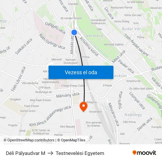 Déli Pályaudvar M to Testnevelési Egyetem map