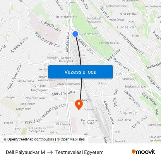 Déli Pályaudvar M to Testnevelési Egyetem map
