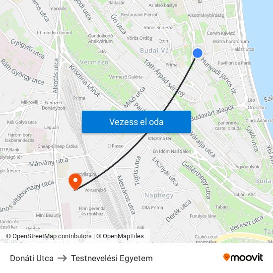 Donáti Utca to Testnevelési Egyetem map