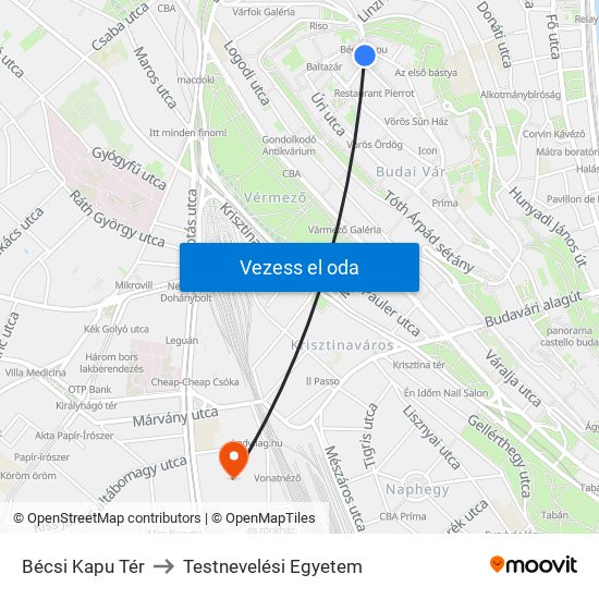 Bécsi Kapu Tér to Testnevelési Egyetem map