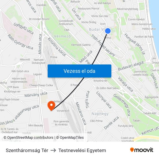 Szentháromság Tér to Testnevelési Egyetem map