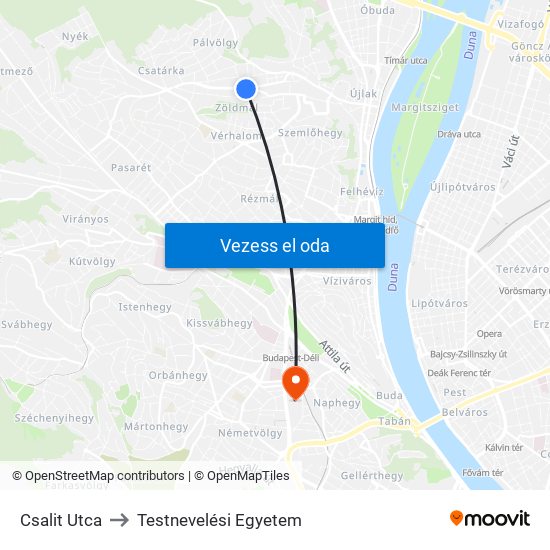 Csalit Utca to Testnevelési Egyetem map