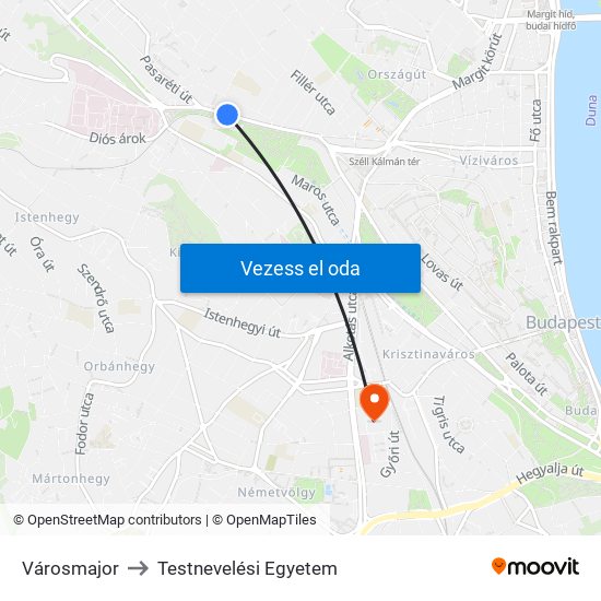 Városmajor to Testnevelési Egyetem map