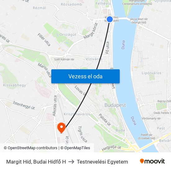 Margit Híd, Budai Hídfő H to Testnevelési Egyetem map