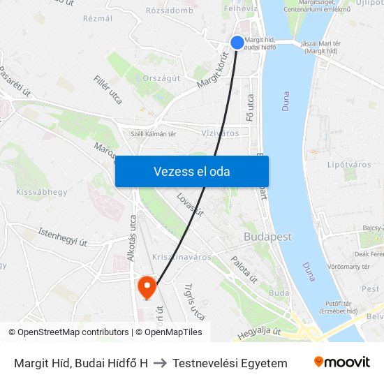 Margit Híd, Budai Hídfő H to Testnevelési Egyetem map