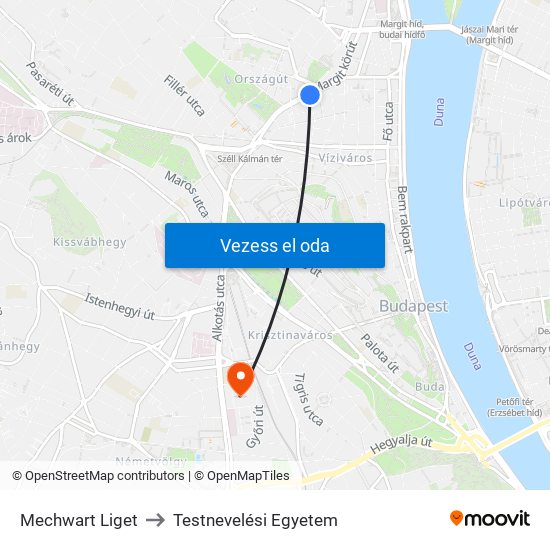 Mechwart Liget to Testnevelési Egyetem map