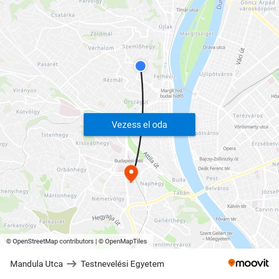 Mandula Utca to Testnevelési Egyetem map