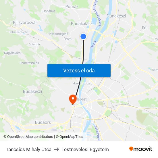 Táncsics Mihály Utca to Testnevelési Egyetem map