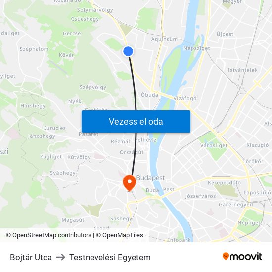 Bojtár Utca to Testnevelési Egyetem map