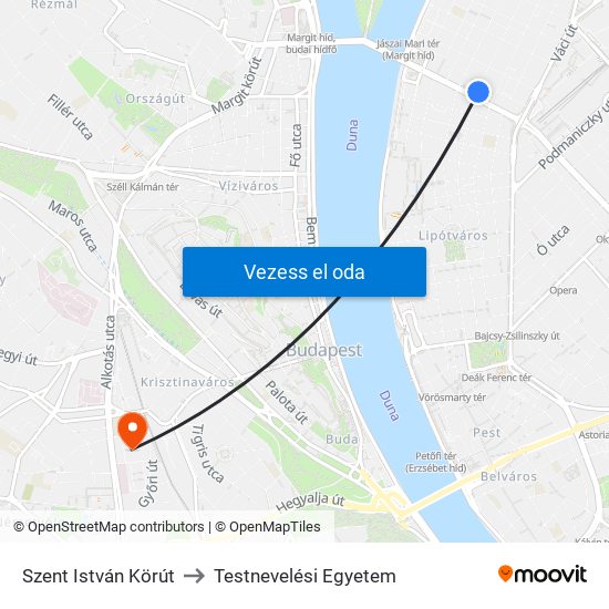 Szent István Körút to Testnevelési Egyetem map