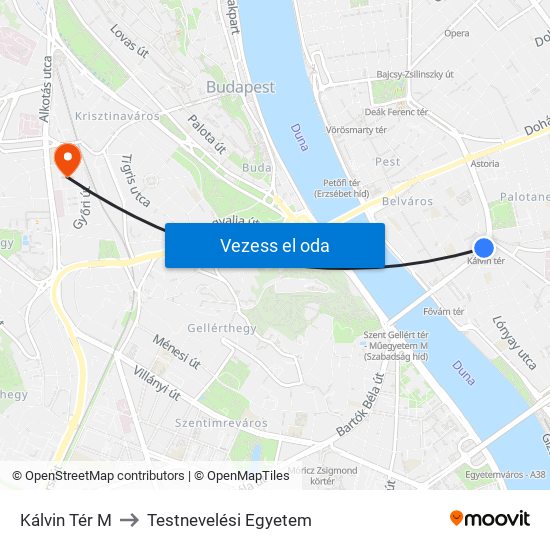 Kálvin Tér M to Testnevelési Egyetem map