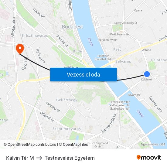 Kálvin Tér M to Testnevelési Egyetem map