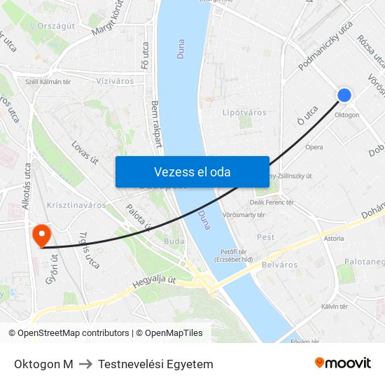 Oktogon M to Testnevelési Egyetem map