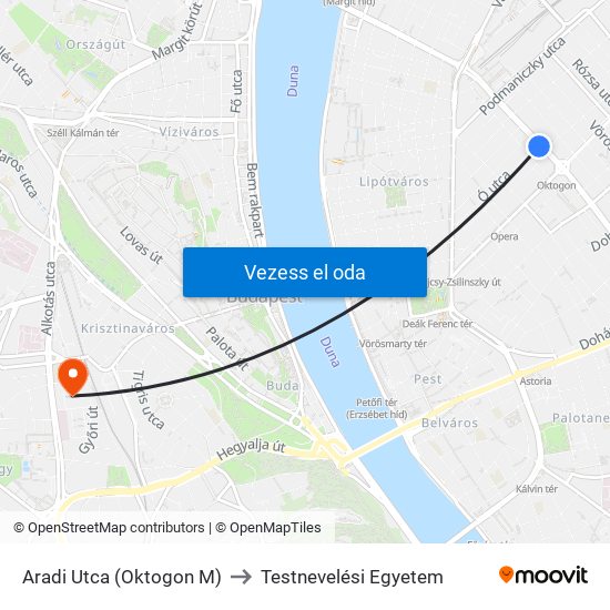 Aradi Utca (Oktogon M) to Testnevelési Egyetem map