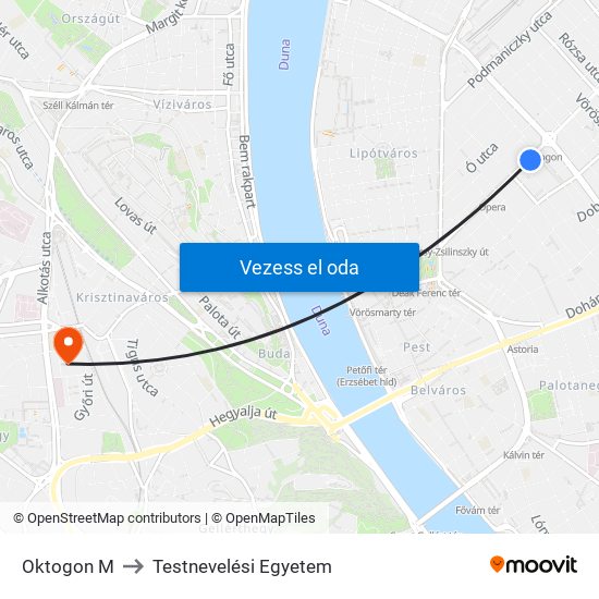Oktogon M to Testnevelési Egyetem map