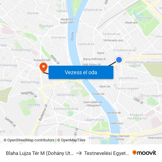 Blaha Lujza Tér M (Dohány Utca) to Testnevelési Egyetem map