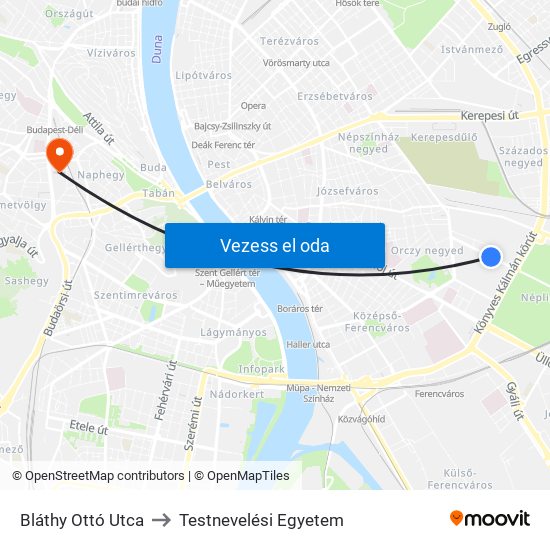 Bláthy Ottó Utca to Testnevelési Egyetem map