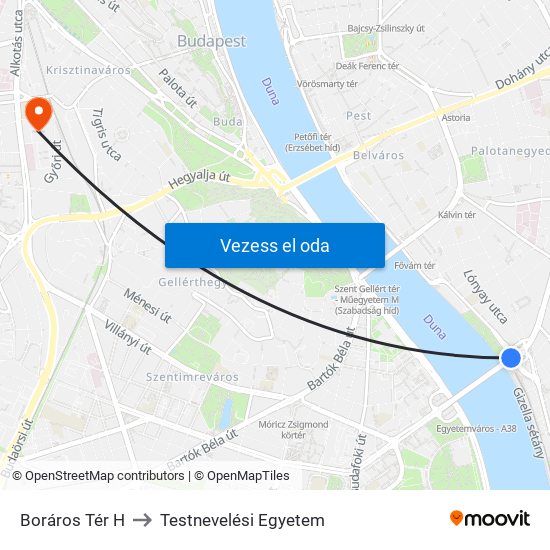 Boráros Tér H to Testnevelési Egyetem map