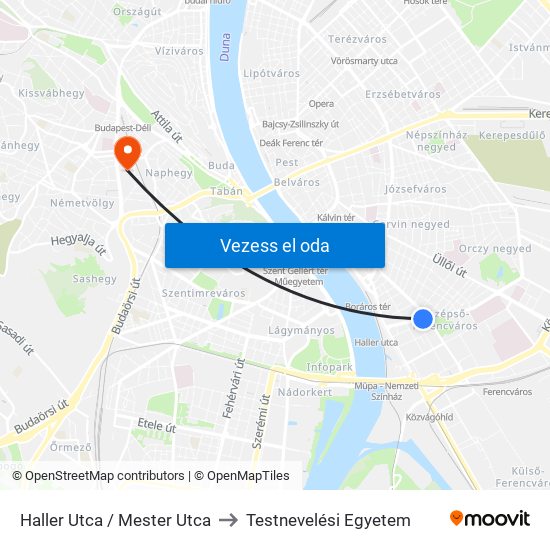 Haller Utca / Mester Utca to Testnevelési Egyetem map