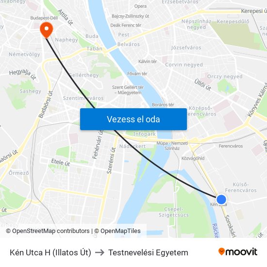 Kén Utca H (Illatos Út) to Testnevelési Egyetem map