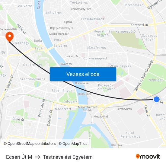 Ecseri Út M to Testnevelési Egyetem map