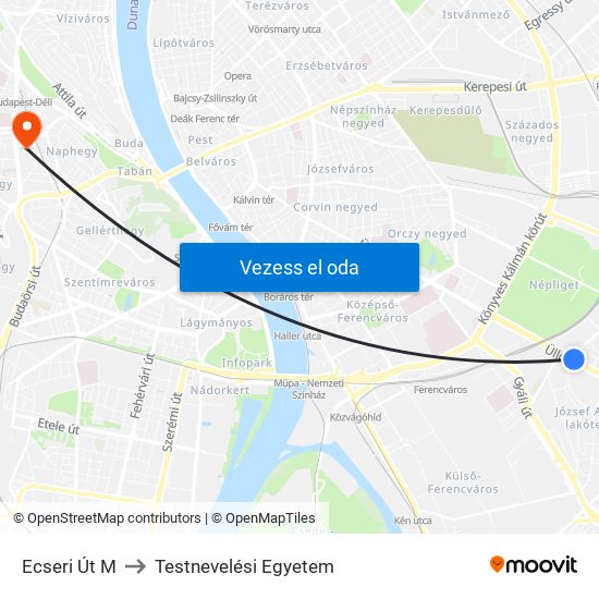 Ecseri Út M to Testnevelési Egyetem map