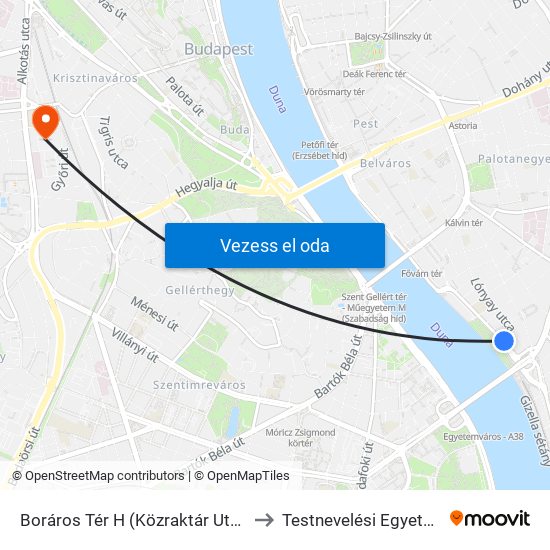 Boráros Tér H (Közraktár Utca) to Testnevelési Egyetem map