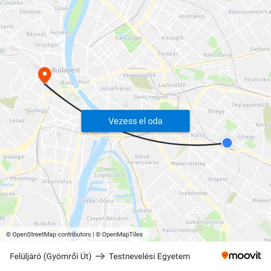 Felüljáró (Gyömrői Út) to Testnevelési Egyetem map