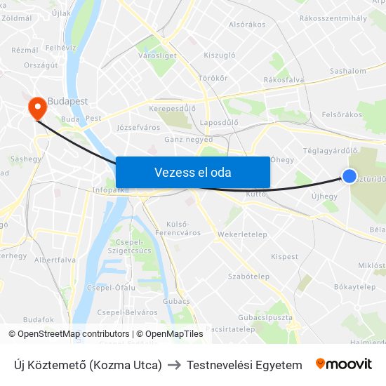 Új Köztemető (Kozma Utca) to Testnevelési Egyetem map