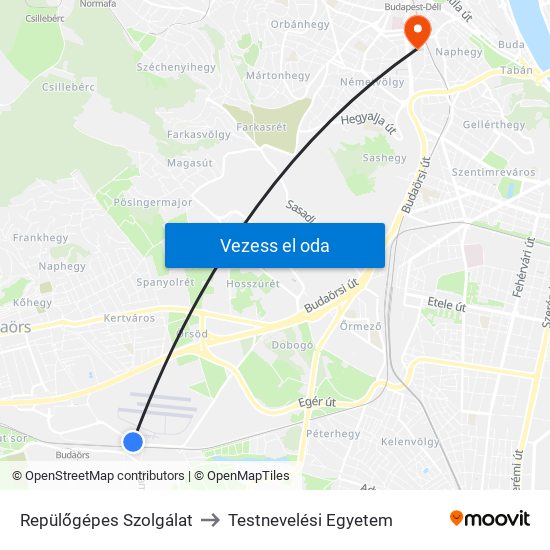 Repülőgépes Szolgálat to Testnevelési Egyetem map