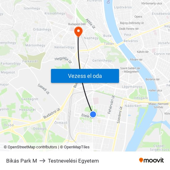 Bikás Park M to Testnevelési Egyetem map