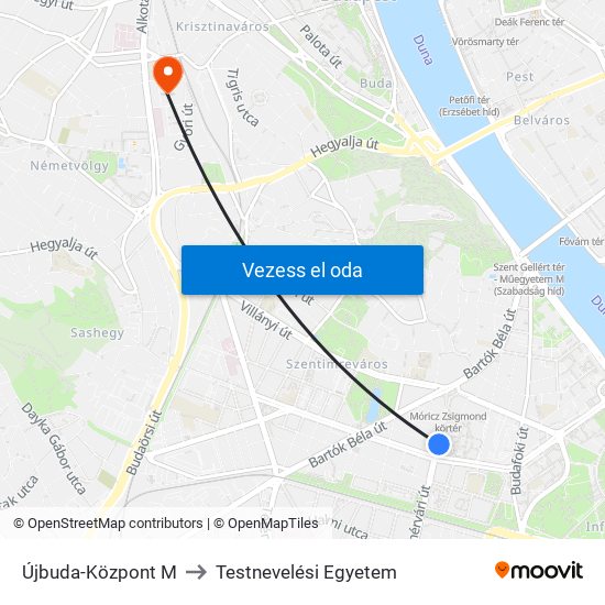 Újbuda-Központ M to Testnevelési Egyetem map