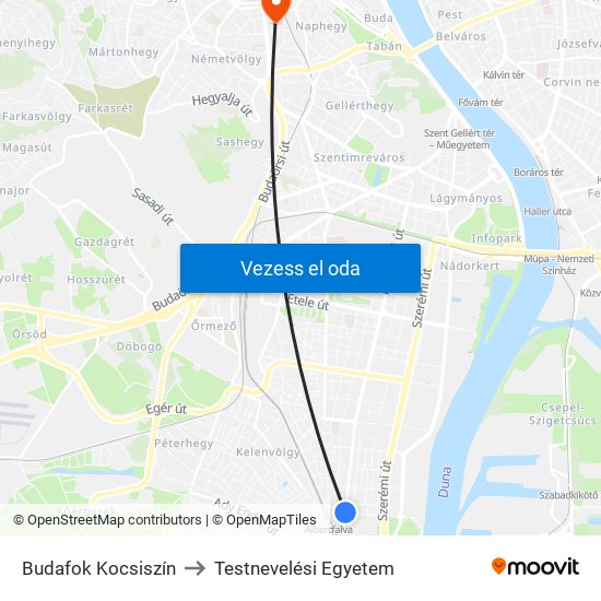 Budafok Kocsiszín to Testnevelési Egyetem map