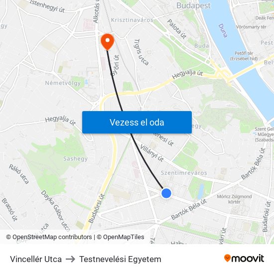 Vincellér Utca to Testnevelési Egyetem map