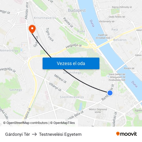 Gárdonyi Tér to Testnevelési Egyetem map