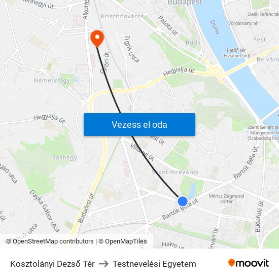 Kosztolányi Dezső Tér to Testnevelési Egyetem map