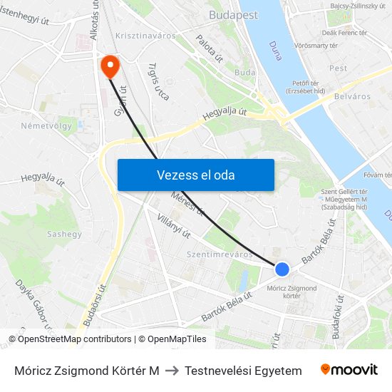 Móricz Zsigmond Körtér M to Testnevelési Egyetem map
