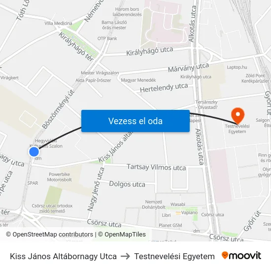 Kiss János Altábornagy Utca to Testnevelési Egyetem map
