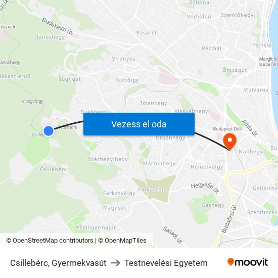 Csillebérc, Gyermekvasút to Testnevelési Egyetem map